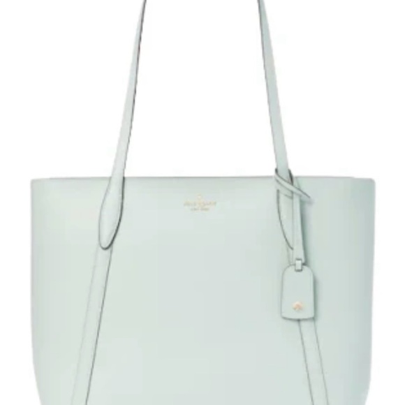 NWT ♠️ Kate Spade Cara Tote Bag Large Seawater Green Gold Hardware Grain Leather - Picture 7 of 16